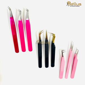 Bellus International Pink Powder Coated Lash Tweezers Smooth Tip Stainless Steel Customized Color Custom Logo Durable Eyelash - Product Image 1