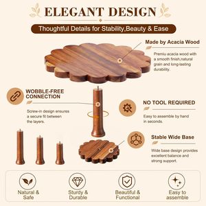 3 Pcs Scalloped Acacia Wood <b>Cake</b> <b>Stand</b> Set 12 10 8 Inch Rustic Farmhouse Cupcake Riser for Wedding Birthday Decoration <b>stand</b> - Product Image 6
