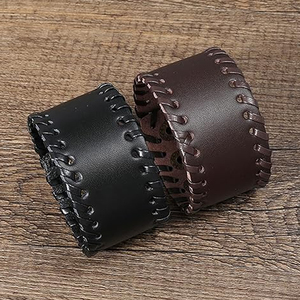2026 Genuine Leather Wide Cuff <b>Bracelet</b> For Men Women Vintage Braided Edge Wristband <b>Adjustable</b> Punk Rock Biker Bangle - Product Image 3