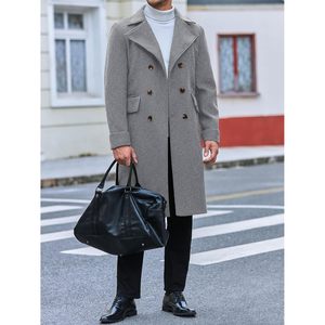 2025 hommes hiver chaud pardessus revers cranté coupe ajustée Double boutonnage Long caban laine et cachemire tissu - Product Image 3