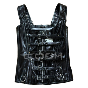 Corsé de Cuero Negro Resistente con Hebillas, Estilo Punk Rock, Top Overbust con Múltiples Correas y Detalle de Herrajes en D - Product Image 1