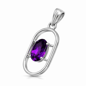 Colgante de amatista de corte ovalado chapado en rodio de plata de ley, moderno, al por mayor, hecho a mano, minimalista, regalo para ella, joyería de febrero - Product Image 1