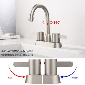 Rubinetto per lavabo da bagno RV a 3 fori con 2 maniglie, finitura nichel spazzolato, per ricambi e accessori RV - Product Image 3