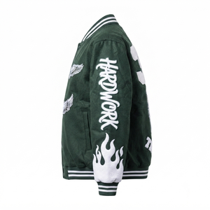 Custom Green 100% Polyester <b>Running</b> <b>Jacket</b> Chenille Patches Streetwear Unisex Summer Outerwear Hip Hop Casual Waterproof - Product Image 3