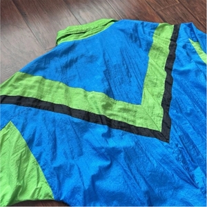 Unisex Blue Green Color Blocking <b>Track</b> <b>Jacket</b> Full Sleeve Crew Neck <b>Vintage</b> Style 100% Nylon Lightweight Waterproof Summer Wear - Product Image 2