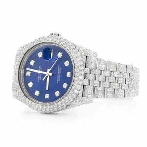 Luxury Fully Iced Out Moissanite <b>Watch</b> Royal <b>Blue</b> Dial Quartz Movement Diamond <b>Watch</b> 40mm Glass Stainless Steel - Product Image 2
