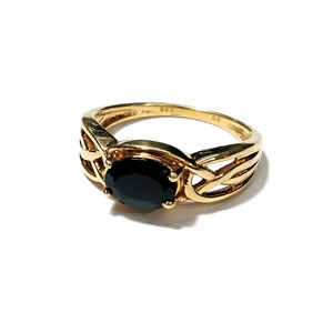 Anillo de Espinela Negra Natural con Plata de Ley 925 y Baño de Oro de 18K, Diseño Entrelazado Elegante, Joyería de Moda - Product Image 1