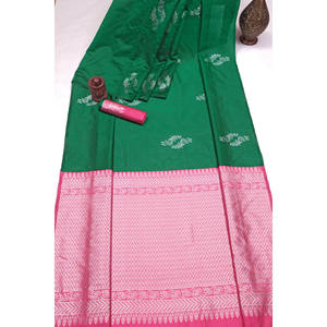BANARASI SOFT <b>SILK</b> SAREE WITH BLOUSE PARTY WEAR <b>GREEN</b> - Product Image 1