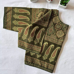 Designer Casual Wear Handcrafted Hand Block Designer Ajrakh Cotton <b>Readymade</b> Ready To Wear <b>Blouse</b> - Product Image 1