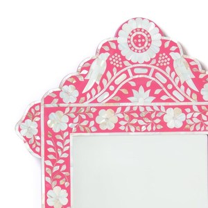 NEHA ENTERPRISES Pink Floral Bohemian Inlay Handmade Eco-Friendly <b>Lightweight</b> Irregular Shape Decorative MDF Framed Wall <b>Mirror</b> - Product Image 2