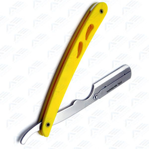 Cuchillo de afeitar plegable de barbero amarillo de borde recto con mango liso brillante duradero instrumentos de belleza para el cuidado de la garganta cortada - Product Image 5
