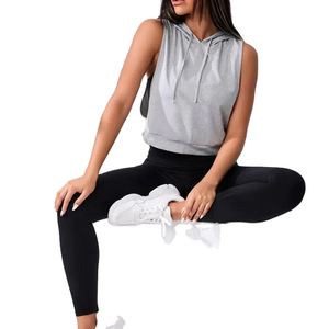 Hoodies courts en gros pour femmes, décontractés, à cordon de serrage, sans manches, grandes tailles, hoodies et sweat-shirts pour femmes - Product Image 3