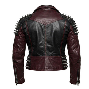 Chaqueta de moto para hombre, corte ajustado, de piel de vacuno, calidad premium, cortavientos, con cremalleras, tachuelas, cuello mandarín, informal, para invierno - Product Image 2