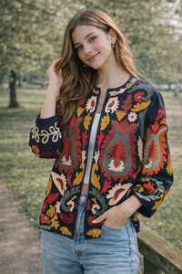 Veste d'hiver pour femme avec motif Suzani brodé à la main, tissu blanc, cadeau pour demoiselle d'honneur ou vêtements pour femme, vente en gros OEM ODM - Product Image 2