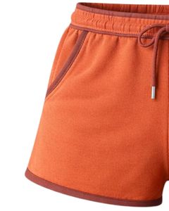 Shorts en molleton de coton personnalisés pour femme, orange rouille avec contraste marron, taille élastique, décontractés, pour l'été, le sport et la détente - Product Image 3