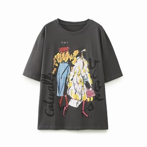 เสื้อยืดคอกลมสีเทา พิมพ์ลายด้านหน้า แขนสั้น สไตล์ลำลอง แฟชั่นสำหรับผู้หญิง เสื้อยืดคุณภาพสูงสำหรับผู้หญิง - Product Image 1