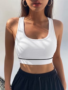 High Stretch <b>Mesh</b> Panel Racerback Workout Sports Bra Stripe Contrast Band Women Activewear Running Gym Yoga <b>Crop</b> Tank <b>Top</b> - Product Image 2