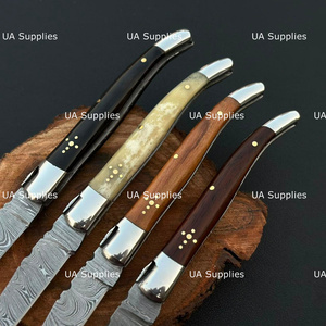 French Laguiole Style Hunting Folding Knife Handmade Damascus Steel Pocket Knife Wood Handle Clip Point Wholesale OEM ODM Knives - Product Image 5