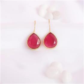 Boucles d'oreilles pendantes en argent sterling 925 avec pierre précieuse rouge Monalisa en forme de poire, boucles d'oreilles avec pierre précieuse rouge Monalisa au design tendance - Product Image 2