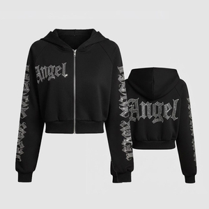 Custom Rhinestone Zipper-Up Logo Fleece Oversized Fit Heavy 100% Cotton Acid Wash <b>Sun</b> Faded Winter Unisex Sweatshirt Streetwear - Product Image 3