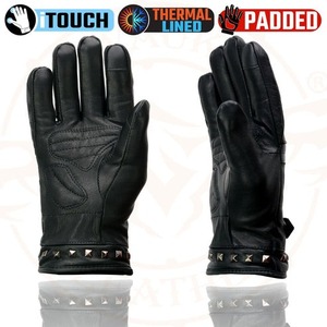 High Quality Finishing Men’s Black Genuine Leather <b>Touchscreen</b> <b>Gloves</b> with Thermal Lining and Padded Design Wholesale Supplier - Product Image 2