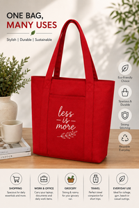Bolsa de Lona Roja Vintage con Cierre de Cremallera, Ideal para Viajes, 36x40x12 cm, Estampado 'Less Is More' - Product Image 6