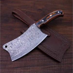 Cuchillo de Cocina JEXMOO OEM Hecho a Mano de Acero de Damasco de Grado Industrial, Cuchillo Multifuncional con Patrón de Gota de Lluvia, Funda de Cuero - Product Image 1