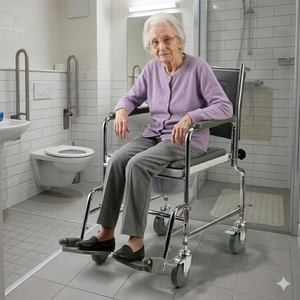 Inodoro Móvil Ajustable en Altura con Reposabrazos Desmontables, Asiento Fácil de Limpiar, Soporte para el Asiento y Ruedas - Product Image 2