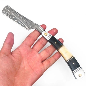 Navaja de Bolsillo Plegable de Acero de Damasco Premium, Mango de Micarta y Hueso, Funda de Cuero, Cuchillos de Supervivencia y Caza, A&M Enterprises - Product Image 3