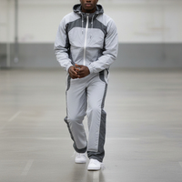 Ensemble de survêtement coupe-vent en coton pour homme, grande taille, avec logo personnalisé OEM, veste de sport unie à fermeture éclair pour le jogging, style streetwear hiver