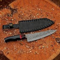 Pisau Koki Damascus Tempa Tangan dengan Finishing Palu, Gagang Resin Merah Hitam, Pisau Masak Dapur, Grosir Langsung dari Produsen