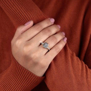 14K Gold Emerald Cut Lab Grown Diamond <b>Ring</b> for Women Vintage Milgrain Bezel Engagement <b>Ring</b> Custom Bridal Jewelry Manufacturer - Product Image 4