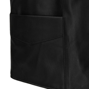 <b>Men's</b> Vintage <b>Black</b> Genuine Leather Vest Stand Collar Sleeveless <b>Waistcoat</b> - Product Image 4