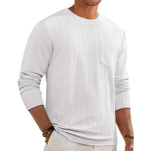 Pull à manches longues en tricot pour homme, couleur unie, col rond, avec poche avant, vêtements décontractés de printemps, blanc - Product Image 1