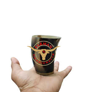 แก้วน้ำวัสดุเขาสัตว์ขนาดเล็กขอบทองเหลือง งานแฮนด์เมด สำหรับแคมป์ปิ้ง เป็นมิตรกับสิ่งแวดล้อม ทนความร้อน บรรจุกล่อง - Product Image 4