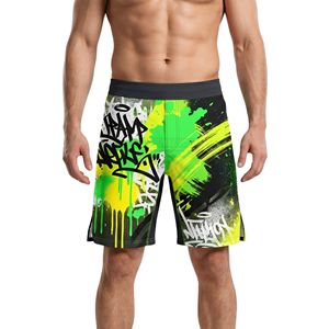 Lime Yellow Splatter Design MMA Shorts Fast Drying Sports Fabric <b>Cage</b> Training Shorts For Men Athletic Apparel - Product Image 1
