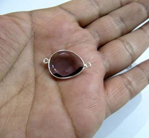 Connecteurs à double boucle en quartz améthyste, forme poire, 13x17mm, facettés, type briolette - Product Image 3