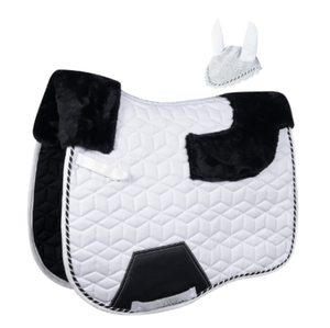 Ensemble de tapis de selle pour cheval en peau de mouton de qualité supérieure avec bonnet d'oreille assorti |   Tapis de selle équestre matelassé hexagonal |   Équitation - Product Image 2