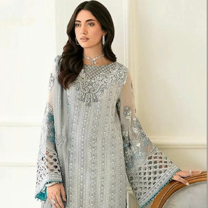 ชุดสัลวาร์ คามีซ ฟอกซ์ จอร์เจตต์ แบบเย็บกึ่งสำเร็จ พร้อมงานปักและงานประดับด้วยลูกปัด ความยาวระดับกลาง สไตล์ทันสมัย เหมาะสำหรับงานแต่งงาน งานดิวาลี และงานพรอม - Product Image 1