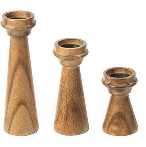 Ensemble de porte-bougies en bois massif poli, respectueux de l'environnement, décoration de table, style rustique, MULTI CRAFT - Product Image 4