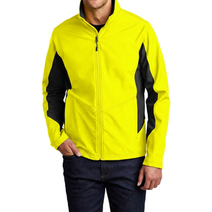 <b>Men's</b> Lime Green Fleece <b>Jacket</b> With Black Panels Stand Collar Zipper Windproof Casual Autumn Wear - Product Image 5