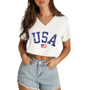 T-shirt court pour femme, respirant, design moderne, manches courtes, idéal pour le fitness, la danse et les tenues streetwear estivales. - Product Image 1