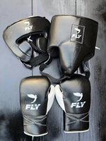 Ensemble de protection Fly Boxing : Gants, protège-joue, protège-tête, protège-glandes, en cuir, à lacets, équipement de sparring professionnel pour arts martiaux adultes