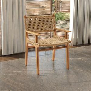 เก้าอี้รับประทานอาหารไม้สักสไตล์มินิมอลลิสต์ทันสมัยพร้อมที่วางแขนสำหรับบ้านอพาร์ทเมนต์วิลล่าหรือเฟอร์นิเจอร์ภายในโรงแรม - Product Image 4