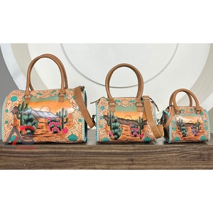 Bolso de Viaje Pequeño de Cuero Vacuno Genuino Hecho a Mano de Primera Calidad 2026, Diseño de Cactus del Desierto, para Unisex - Product Image 1