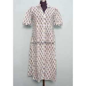 Robe d'été décontractée en coton pour femme, style kenguru, coupe trapèze moderne, idéale pour les fêtes et mariages, motif floral imprimé à la main, style doux - Product Image 1