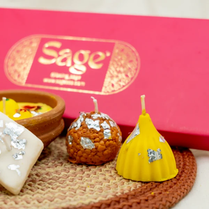 Boîte de bougies Mithai assorties, inspirées des douceurs indiennes, bougies parfumées festives pour le festival Diwali, décoration de fête d'anniversaire et cadeaux - Product Image 4