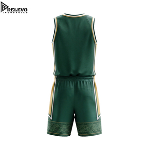 Survêtement unisexe personnalisé sublimé 100 % polyester, séchage rapide, respirant, maille athlétique professionnelle, col en V, uniforme d'équipe vert forêt et or - Product Image 2