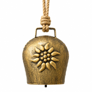 Campana Decorativa Metálica Colgante para Puerta, Diseño Floral Rústico, Decoración de Pared para Entrada de Casa o Jardín, Campana con Cuerda, Regalo, Venta al Por Mayor - Product Image 4