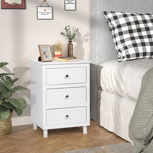 Comodino in Legno Massello di Rovere, 3 Cassetti, Grande, Bianco, Design Moderno per Camere da Letto e Appartamenti - Product Image 1